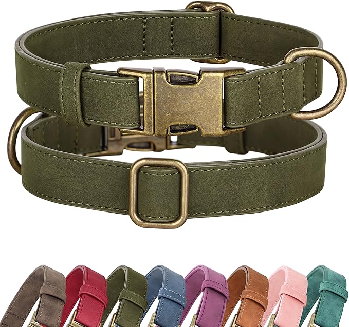 Didog Soft PU Leather Dog Collar, Stylish Quick Released Dog Collars for Small Dogs, Easy Clean Adjustable Pet Collar for Daily Walking, Dark Green, S Fit 10-16" Neck