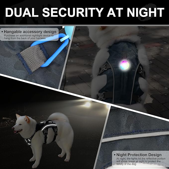 Escape Proof Dog Harness Medium Sized Dog, Lightweight Full Body Pet Vest with Lift Handle and Leash Clip, Reflective Adjustable No Slip Dog Harness for Daily Walking(Grey,Chest:17-32")