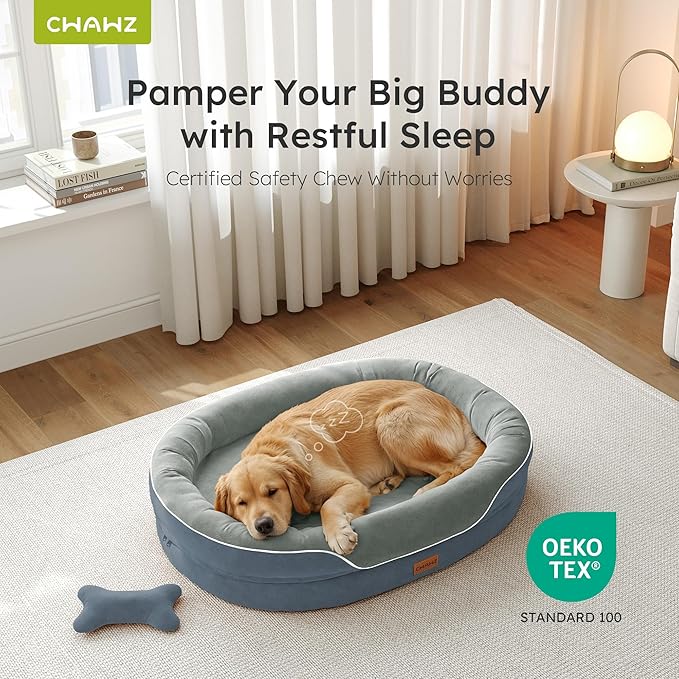 XL Orthopedic Dog Bed, Extra Large Dog Bed, Dog Sofa for Large Sized Dogs with Full-Surround Bolsters, Dual-Sided Dog Cooling Bed with Memory Foam, Washable Sofa with Nonslip Bottom, Dark Grey