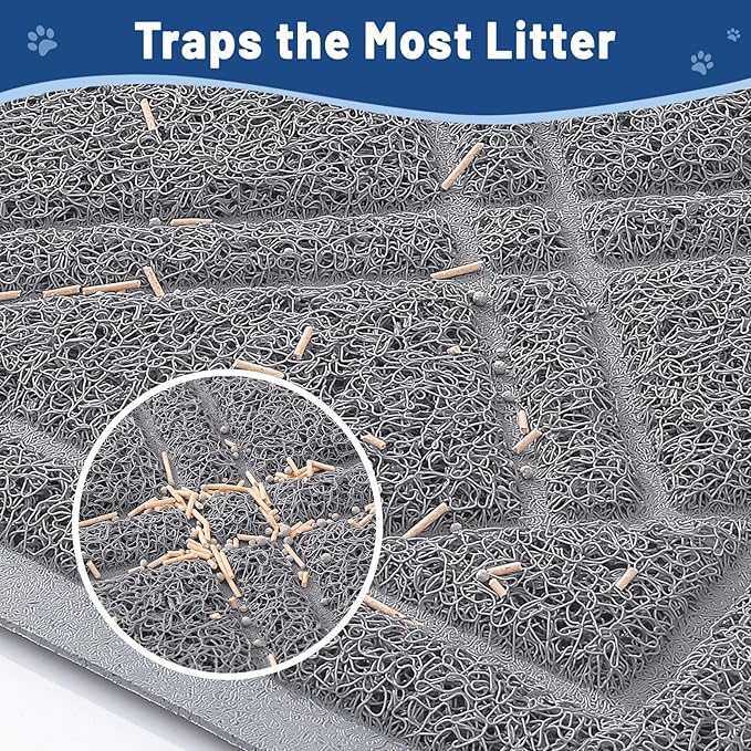 Smiry Cat Litter Box Mat 30x17, Non-Slip Water Resistant Litter Trapping Mat, Easy Clean Less Waste and Urine-Locking Cat Carpet for Indoor, Grey