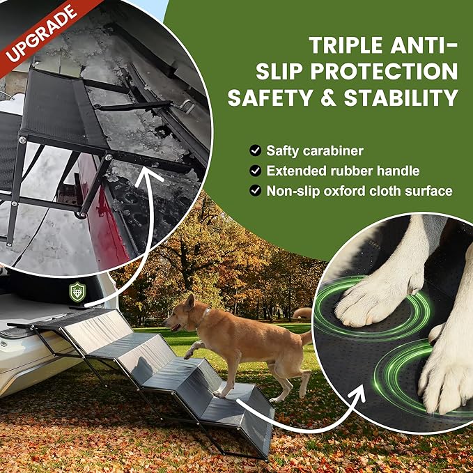 23.6" Extra-Wide Dog Car Ramp - Portable Dog Stairs with Non-Slip Surface, 250 lbs Capacity for Large Dogs, Extra-Wide Foldable Dog Steps for Cars, SUVs, High Beds, and Trucks