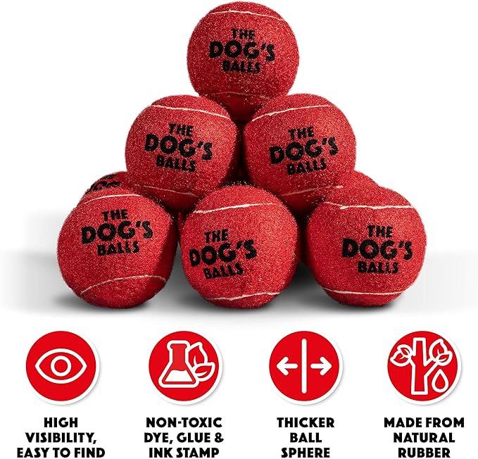 The Dog's Balls, Dog Tennis Ball, Red 12-Pack, Strong Toy for Agility Training, Puppy Training, Play, Exercise & Fetch, 2.5 Inch Diameter