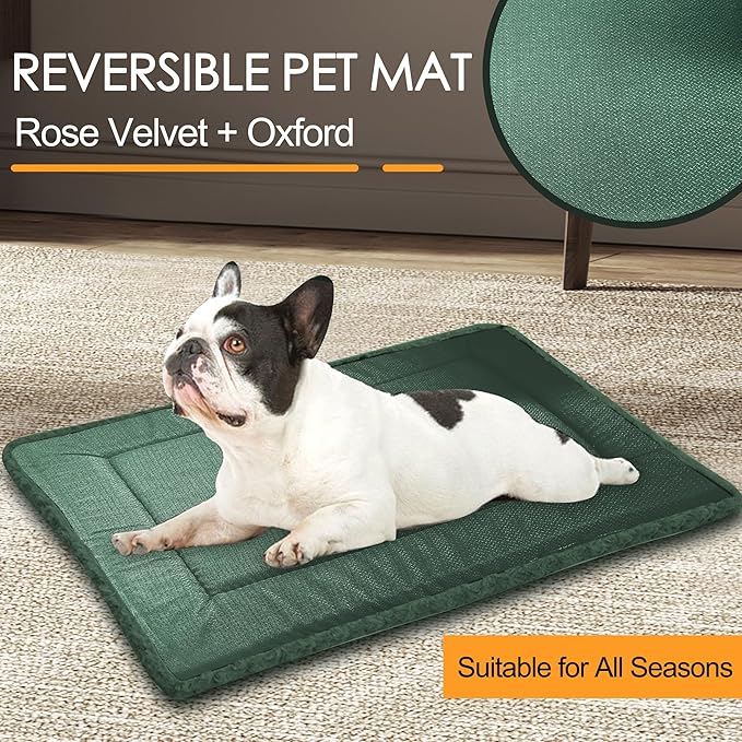 Washable Dog Bed Plush Orthopedic Outdoor Crate Mat with Non-Slip Bottom,Luxe Soft Kennel Pad for Pets,Cozy Cage Cushion & Pet Sleeping Mattress Large Sized,Medium,Small Dogs,36 x 24 inch,Green