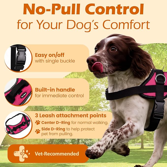 Bark Appeal Pink No-Pull Dog Harness for Extra Large Sized Pets – Adjustable, Reflective Vest with 3 Leash Clips for Added Control, Easy Walks & Training – XXL
