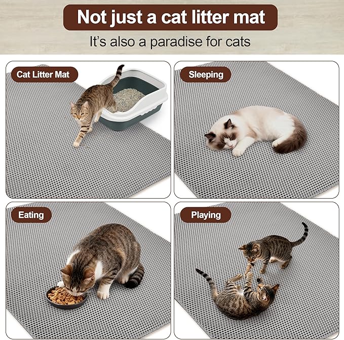 Jumbo Cat Litter Mat (47" x 39"), Large, Double Layer, Waterproof, Non-Slip, Odor-Free, Easy to Clean, Gray