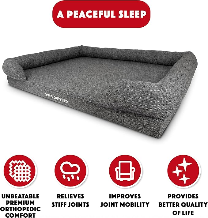 The Dog’s Bed, XXL Grey Fur Memory Foam, Pain Relief: Arthritis, Hip & Elbow Dysplasia, Post Surgery, Lameness, Supportive, Calming, Waterproof, Washable Cover, Veterinary Approved