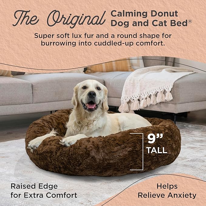 Best Friends by Sheri The Original Calming Donut Dog Bed – Washable Plush Pet Bed for Large Breeds up to 100 lbs, Lux Faux Fur, Dark Brown, Large (36" x 36")