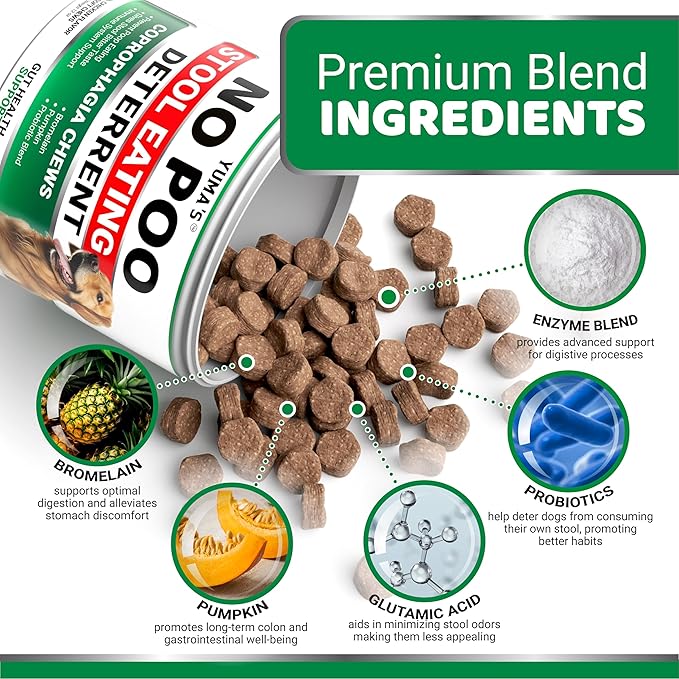 No Poo Chews for Dogs - 170 Count - Coprophagia No Poop Eating Deterrent for Dogs - Stop Eating Poop for Canine - Gut Health - Probiotics & Digestive Enzymes Supplement - Made in USA