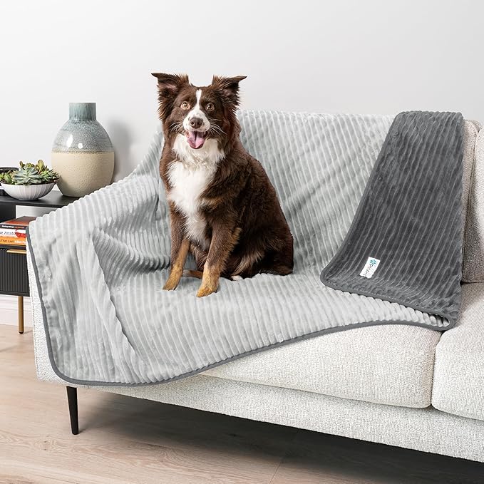 PetAmi Waterproof Dog Blanket, Leakproof Pet Blanket for Small Medium Large Dog, Reversible Furniture Bed Sofa Couch Cover Protector, Soft Striped Pet Throw for Indoor Cat, 60x80 in, Grey Light Gray