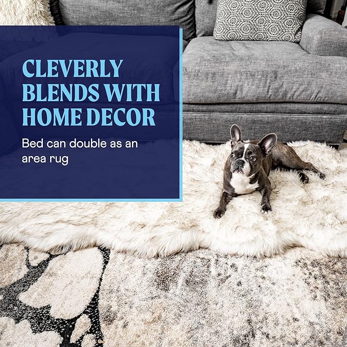 PAW BRANDS PupRug Orthopedic Dog Bed for Large Dogs with Fluffy Soft Faux Fur and Memory Foam for Joint Pain Relief, Machine Washable and Waterproof Couch Bed, White Runner, Large/Extra Large