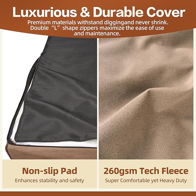 Sytopia XXL 35D Memory Foam Dog Bed, 7 Inch Thick Extra Large Orthopedic Couch for Senior Dogs Over 100 Pounds, Water Resistant and Washable Cover, Liner, Brown