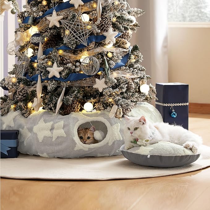 Lesure Cat Tunnel Bed for Indoor Cats - Cute Cat Donut Tunnel Toys for Small Large Cats with Washable Circle Cushion, Round Pet Peekaboo Cave Toy for Kitten/Puppy/Rabbit, Standard Galaxy Grey