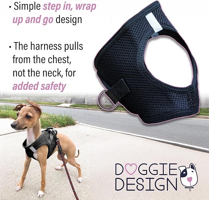 Doggie Design Dog Harness - No Choke Dog Harness, Dog Vest, Mesh Polyester, Pet Harness, Simple Step in and Go Design, Harness for Dog - Black, X-Large