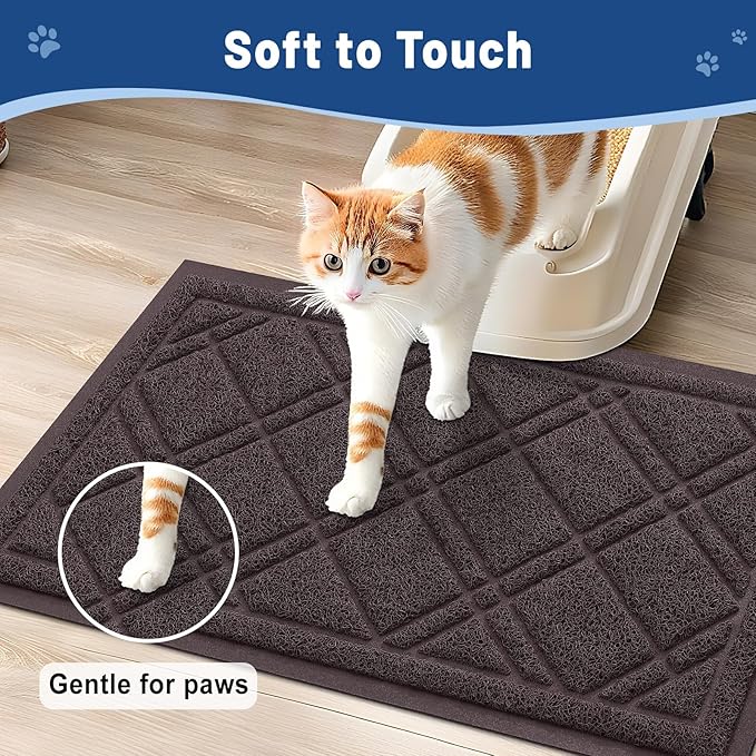 Smiry Cat Litter Box Mat 36x24, Non-Slip Water Resistant Litter Trapping Mat, Easy Clean Less Waste and Urine-Locking Cat Carpet for Indoor, Brown