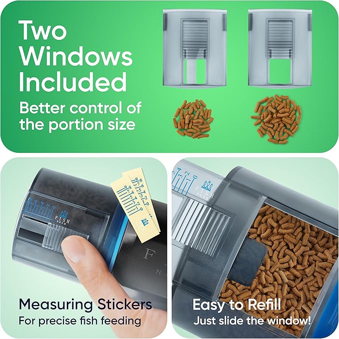 FISHNOSH Automatic Fish Feeder for Aquarium with Digital Thermometer - 2025 Auto Fish Food Dispenser Programmable, Vacation Feeder for Fish, Adjustable Portions, Auto Fish Feeder for Small & Big Tanks