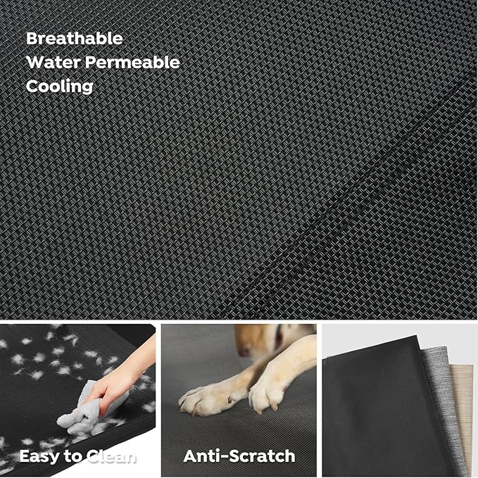 Veehoo Elevated Dog Bed, Raised Dog Cots for Large Dogs, Waterproof Outdoor Dogs Bed, Cooling Pet Hammock with Guardrail, Upgraded Non-Slip Feet, Breathable Teslin Mesh, Black, 47x 29 inches