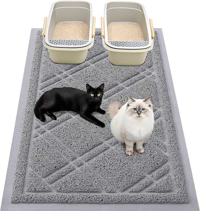 Smiry Cat Litter Box Mat 36x24, Non-Slip Water Resistant Litter Trapping Mat, Easy Clean Less Waste and Urine-Locking Cat Carpet for Indoor, Grey
