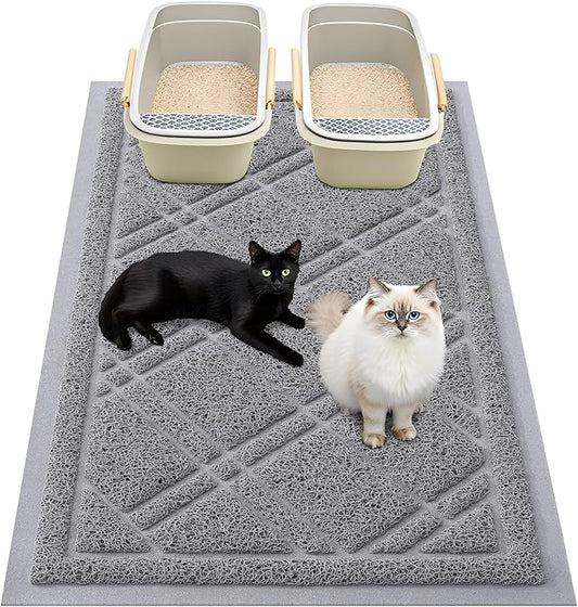 Smiry Cat Litter Box Mat 36x24, Non-Slip Water Resistant Litter Trapping Mat, Easy Clean Less Waste and Urine-Locking Cat Carpet for Indoor, Grey