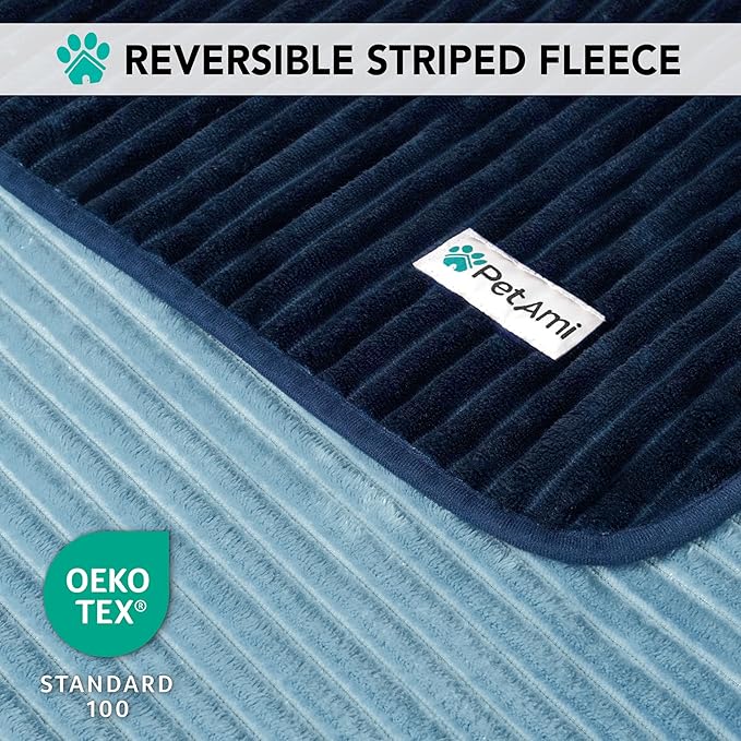 PetAmi Waterproof Dog Blanket, Leakproof Pet Blanket for Small Medium Large Dogs, Reversible Furniture Bed Sofa Couch Cover Protector, Plush Striped Pet Throw for Indoor Cat, 60x80 in, Navy Blue