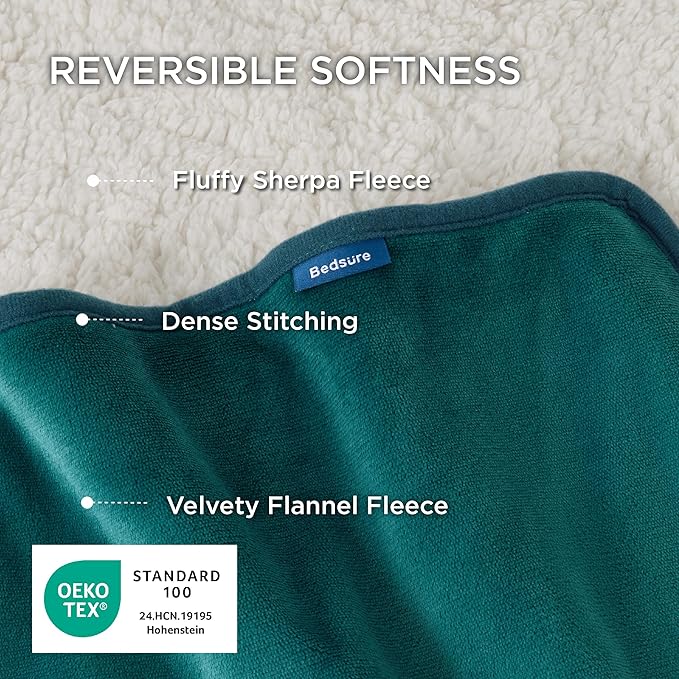 Bedsure Waterproof Blanket for Bed - Sherpa Fleece Waterproof Dog Blankets for Large Dogs, Pet Blankets for Bed/Couch/Dog Crate, Soft Plush Reversible Furniture Protector, Queen Size, 90"x86", Green