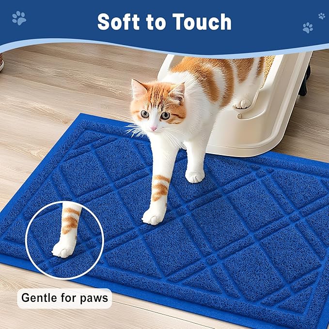 Smiry Cat Litter Box Mat 36x24, Non-Slip Water Resistant Litter Trapping Mat, Easy Clean Less Waste and Urine-Locking Cat Carpet for Indoor, Blue