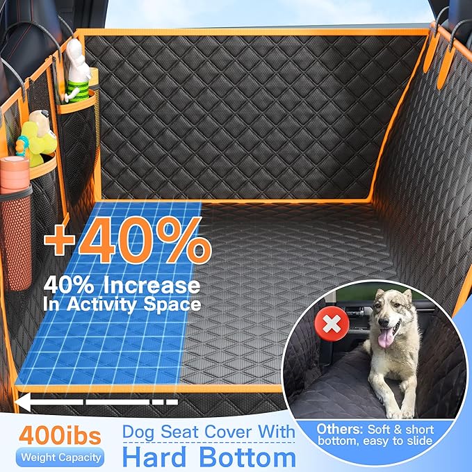 Dog Car Seat Cover for Back Seat, Hard Bottom Car Seat Cover for Dogs with Door Protectors, Waterproof Back Seat Extender for Dogs, Scratch-Resistant, Suitable for Cars