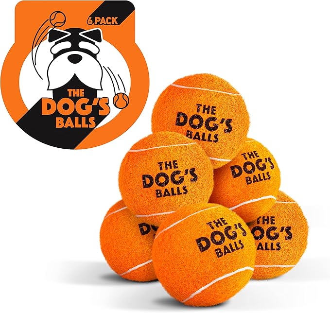 The Little Dog's Balls, Dog Tennis Balls, Orange 6-Pack, Strong Toy for Agility Training, Puppy Training, Play, Exercise & Fetch, 1.9 Inches Diameter