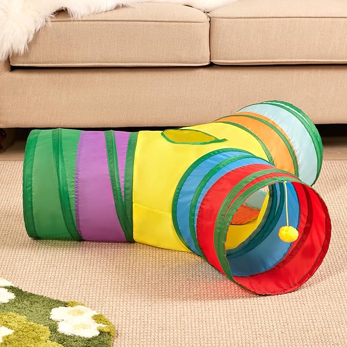 Tempcore 3-Way Collapsible Cat Tunnel Tube Toys with Peek Hole & Ball for Indoor Cats, Kittens & Puppies