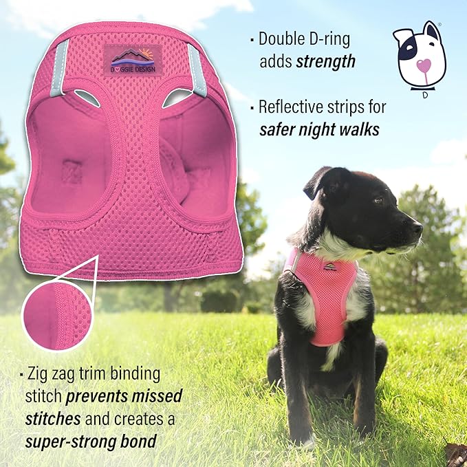 Doggie Design Dog Harness - No Choke Dog Harness, Dog Vest, Mesh Polyester, Pet Harness, Simple Step in and Go Design, Harness for Dog - Candy Pink, XXS