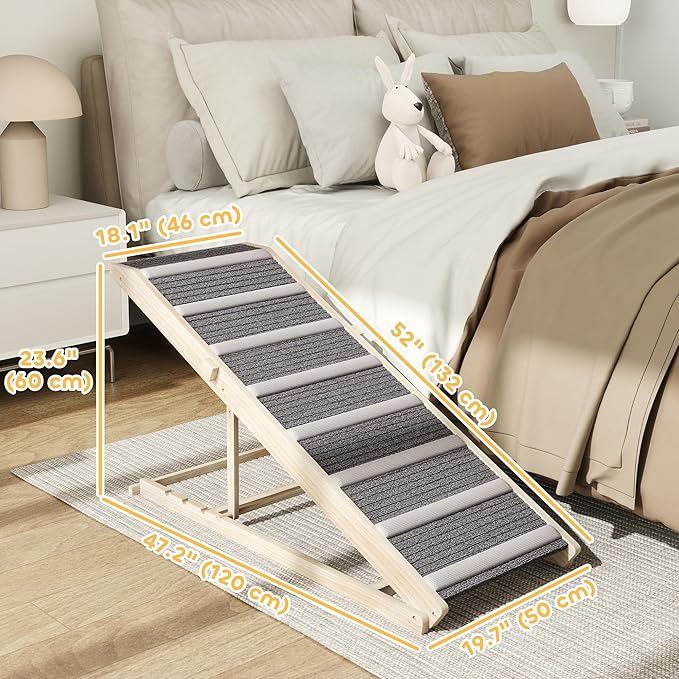 PawHut Dog Ramp for Couch, Foldable Pet Ramp for Small to Large Dog, 4 Adjustable Height from 16" to 23.5", Pet Steps with Non-Slip Carpet for Bed and Sofa