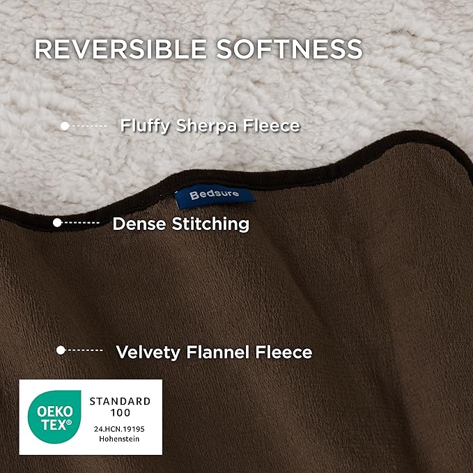 Bedsure Waterproof Dog Blankets for Extra Large Dogs - XL Cat Blanket Washable for Couch Protection, Sherpa Fleece Puppy Blanket, Soft Plush Reversible Throw Furniture Protector, 50x60, Coffee Brown