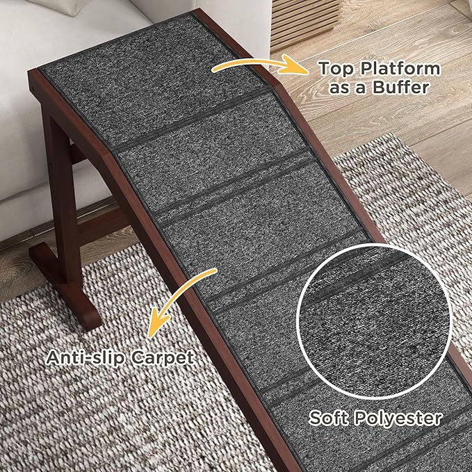 PawHut Dog Ramp for Bed, Pet Ramp for Dogs with Non-Slip Carpet and Top Platform, 74" x 16" x 25", Brown