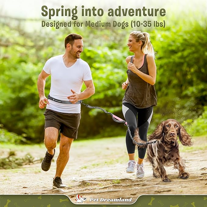 Exquisite Hands-Free Leash for Medium Dogs: Perfect for Active Pet Owners Comfortable, Durable & Ideal for Running, Walking, Hiking. Premium Dog Waist Leash with Bungee. Must-Have Dog Gear