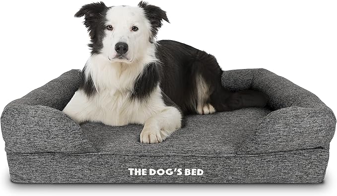 The Dog’s Bed, Large Grey Linen, Memory Foam, Pain Relief: Arthritis, Hip & Elbow Dysplasia, Post Surgery, Lameness, Supportive, Calming, Waterproof Washable Cover, Veterinary Approved