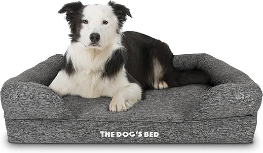 The Dog’s Bed, Large Grey Linen, Memory Foam, Pain Relief: Arthritis, Hip & Elbow Dysplasia, Post Surgery, Lameness, Supportive, Calming, Waterproof Washable Cover, Veterinary Approved