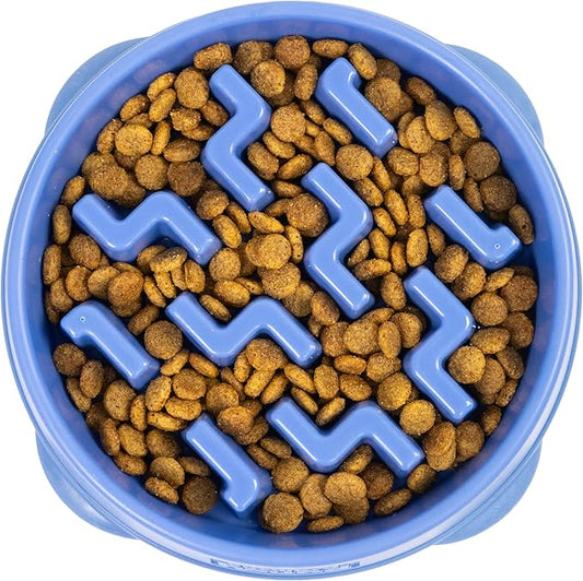 Outward Hound Medium Slow Feeder Bowl, Puzzle Maze for Fast Eaters, Small to Medium Dogs, Helps Prevent Bloat & Aid Digestion, Holds 2 Cups Wet or Dry Food, Non-Slip, Made Without BPA, Blue