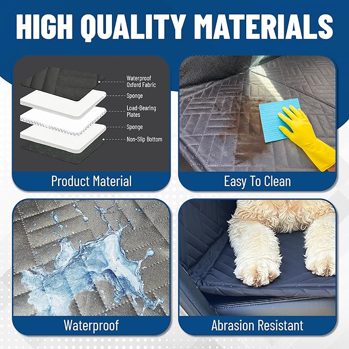 Dog Backseat Extender with Hard Bottom – Waterproof Pet Travel Platform - Nonslip Rear Seat Cover - Car Hammock Bed for Cars SUVs & Small Trucks