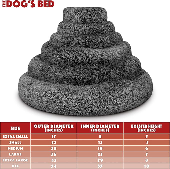 The Dog’s Bed Sound Sleep Donut Dog Bed, Small Dark Grey Fur Calming Nest Bed, Veterinary Approved