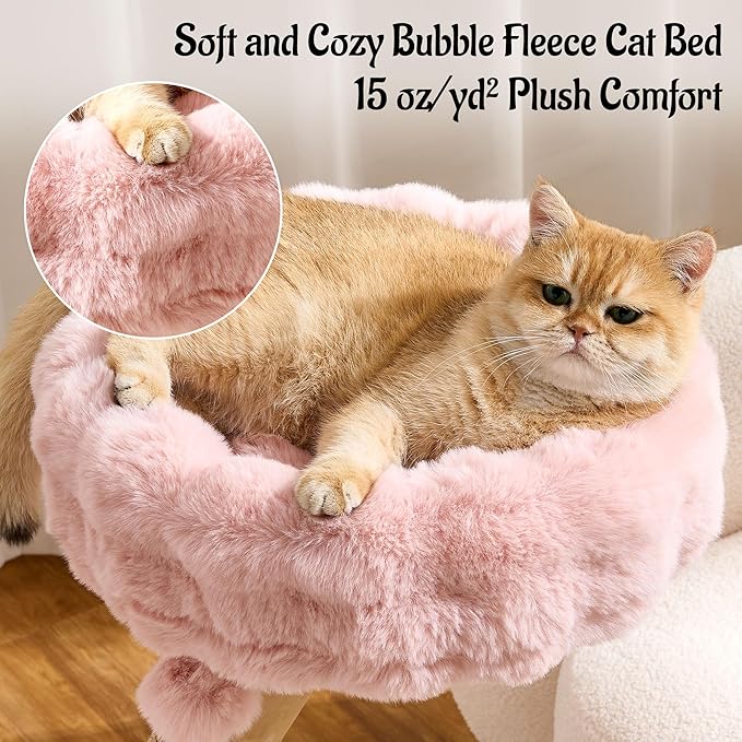 Natural Wood Cat Tree for Indoor Cats Adults, 33in Modern Cat Tree Tower with Super Soft Plush Cat Bed & Perch, Sisal Scratching Posts and Hanging Plush Ball, Sakura Pink