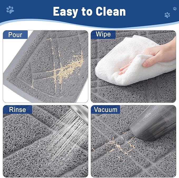 Smiry Cat Litter Box Mat 47x32, Non-Slip Water Resistant Litter Trapping Mat, Easy Clean Less Waste and Urine-Locking Cat Carpet for Indoor, Grey