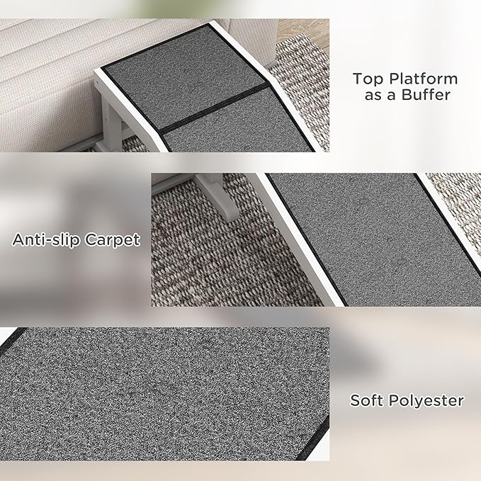 PawHut Dog Ramp for Bed, Pet Ramp for Dogs with Non-Slip Carpet and Top Platform, 49" x 16" x 14", White