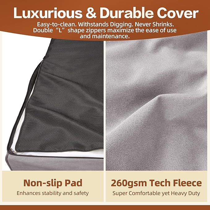 Sytopia XXL 35D Memory Foam Dog Bed, 7 Inch Thick Extra Large Orthopedic Couch for Senior Dogs Over 100 Pounds, Water Resistant and Washable Cover, Liner, Grey