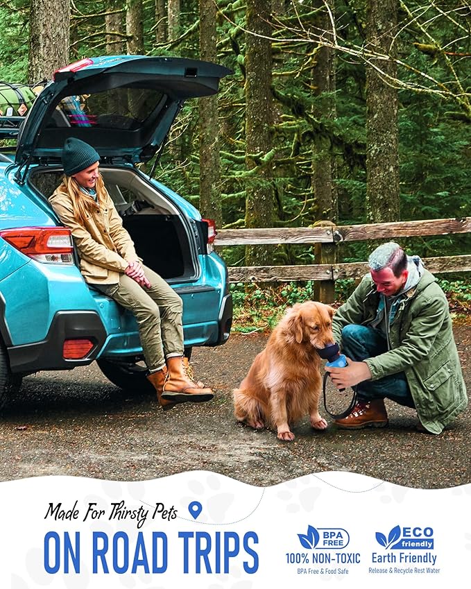 Lesotc Dog Water Bottle, Portable Water Dispenser with Bowl, Leak Proof Pet Travel Squeeze Bottle, Puppy Essentials Dog Stuff Accessories for Outdoor Walking, Hiking, Camping, Blue