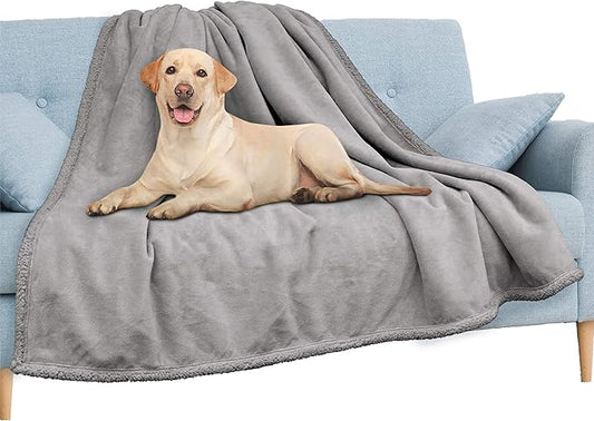 PAVILIA Waterproof Blanket for Couch, Sofa | Waterproof Dog Blanket for Large Dog, Puppy, Cat | Pet Blanket Protector | Plush Soft Warm Fuzzy Sherpa Blanket Bed Throw, Light Grey, 60x80