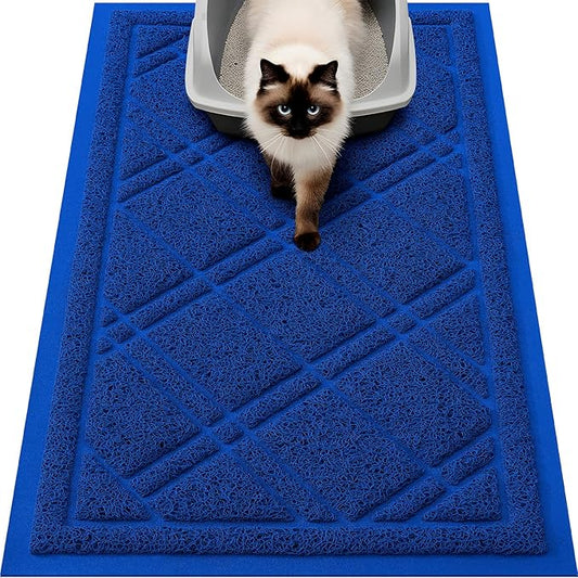 Smiry Cat Litter Box Mat 30x17, Non-Slip Water Resistant Litter Trapping Mat, Easy Clean Less Waste and Urine-Locking Cat Carpet for Indoor, Blue