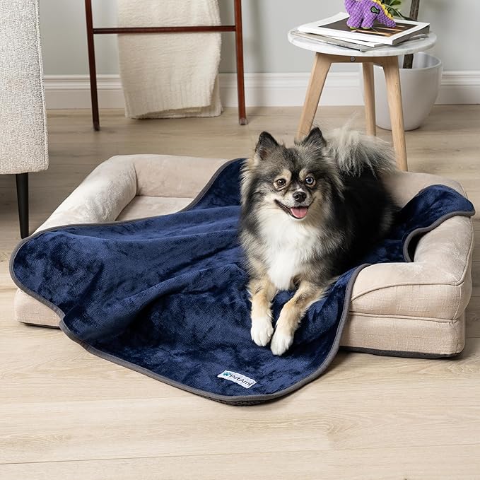 PetAmi Waterproof Dog Blanket Sherpa Fleece, Pet Small Medium Dogs, Reversible Large Cat Throw Bed Couch Sofa Furniture Protector, Soft Plush Microfiber (Medium 29x40, Blue/Gray), Navy/Gray