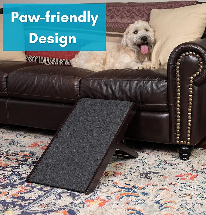 BIRDROCK Home Adjustable Pet Ramp for Small Dogs, Cats, Puppies - Foldable Wooden Dog Ramp for Couch, Bed, Car - Indoor or Outdoor- Safe, Portable, Non-Slip Carpet - 13", Espresso