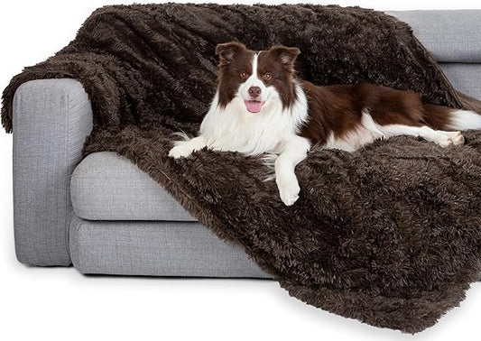 gogobunny Waterproof Dog Blanket for Large Dogs, Cats, Puppy, Reversible Faux Fur Pet Throw Blanket, Washable, Calming Furniture Protection for Sofa Bed (50x60 Inch (Pack of 1), Chocolate)