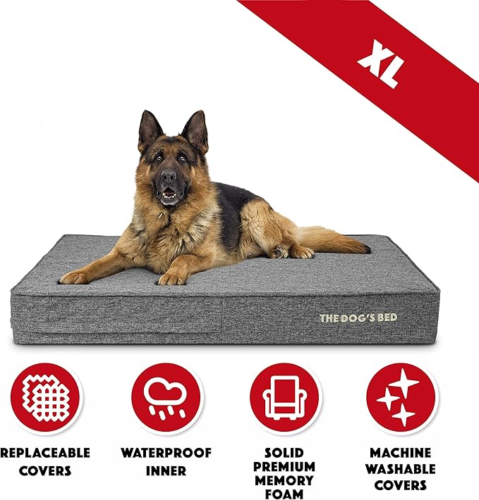 The Dog’s Bed Orthopedic Memory Foam Dog Bed, XL Grey Linen, Pain Relief for Arthritis, Hip & Elbow Dysplasia, Post Surgery, Lameness, Calming, Waterproof Washable Covers, Veterinary Approved