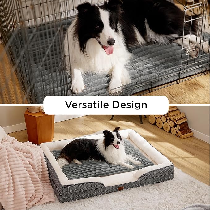 Bedsure Self Warming Dog Bed, Large Self Heating Dog Crate Pad, Thermal Extra Warm Puppy Mat Indoor, Non-Slip & Washable, Not Electric, 35" x 23", Grey